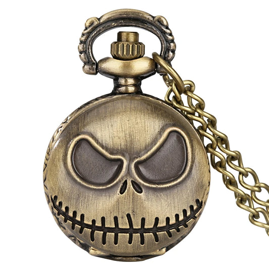 Relógio de Bolso Vintage Jack Caveira – Estilo Streetwear, Punk e Steampunk com Corrente. Relógio de Quartzo em Pingente